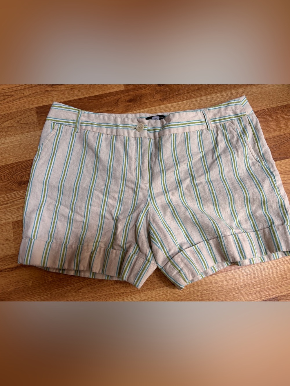Willi Smith Striped Cotton Blend Women’s Shorts in Cream and Green Women’s 12
